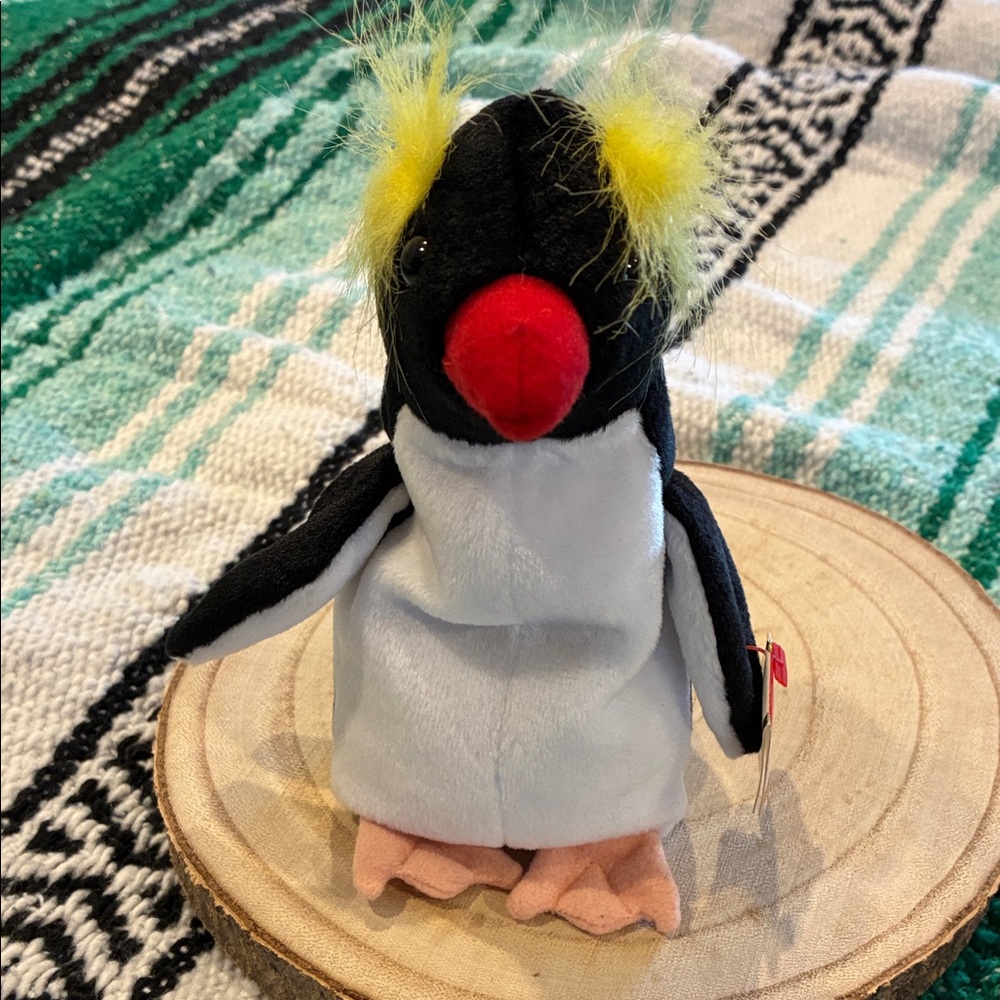 Ty Stuffed Penguin Black White with Red Beak